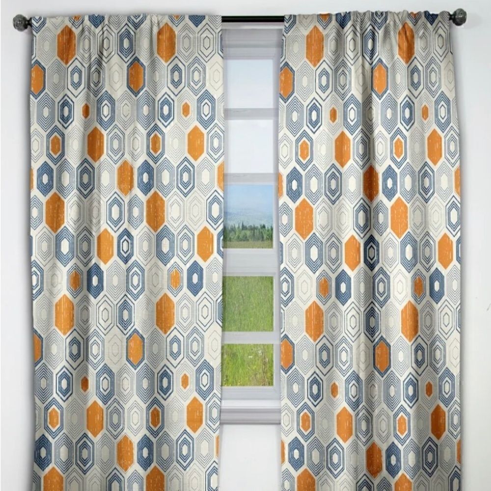 Designart Retro Hexagon Pattern IX Mid-Century Modern Blackout Curtain 2 panels